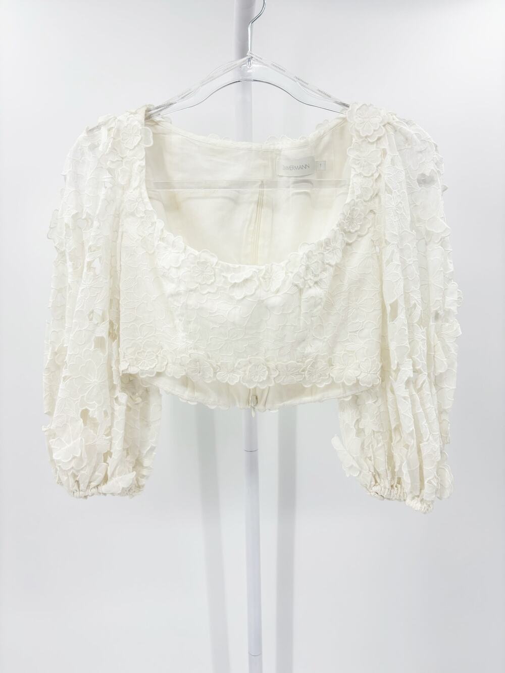 Zimmermann Lola Floral Ramie Guipure Lace Bodice Crop Top White Size 1 Medium